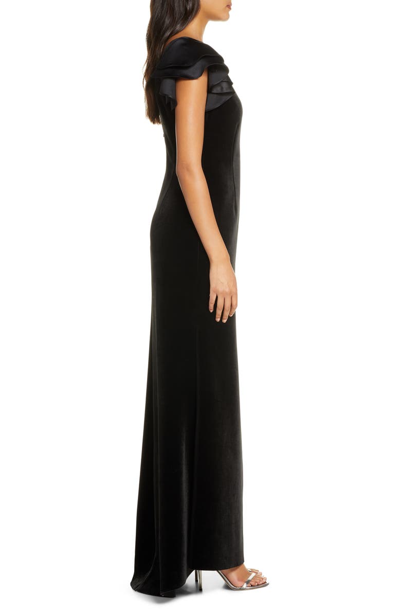 Eliza J Satin Sleeve Velvet Trumpet Gown, Alternate, color,