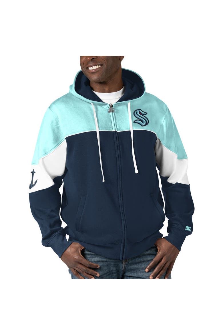 Men's Starter  Navy/Light Blue Seattle Kraken Power Forward Full-Zip Hoodie, Alternate, color, Navy