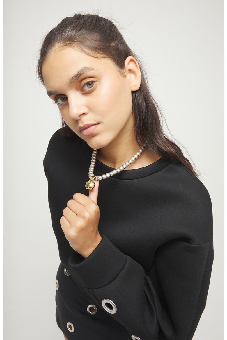 Necklace of medium spheres plated in sterling silver and large dial plated in 18k gold, Alternate, color, Gold