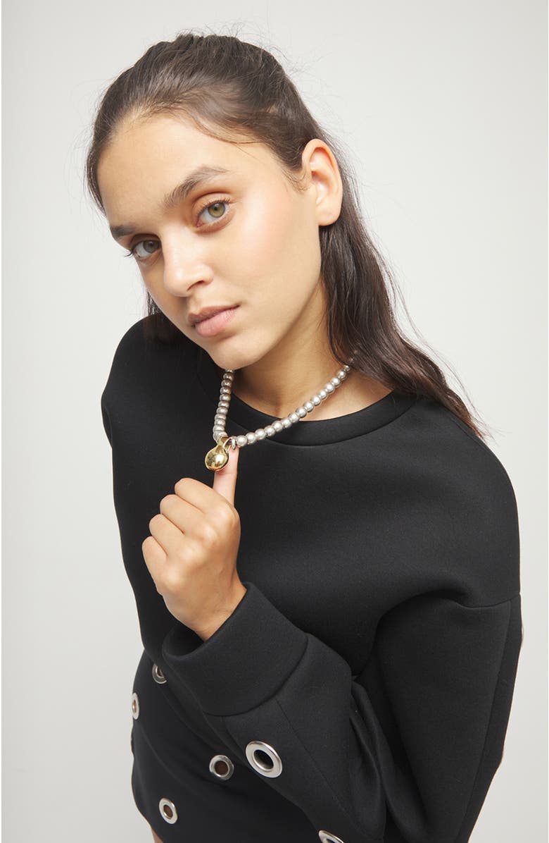 UNODE50 Necklace of medium spheres plated in sterling silver and large dial plated in 18k gold, Alternate, color, Gold