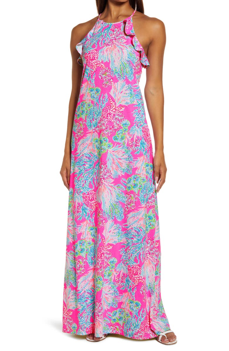 Lilly Pulitzer<sup>®</sup> Lilly Pulitzer Billie Floral Halter Neck Pima Cotton Dress, Main, color,