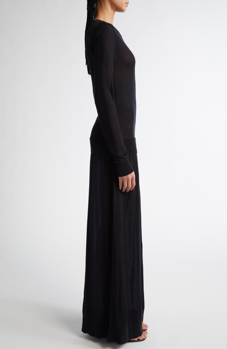 TOTEME Long Sleeve Fine Knit Silk & Cupro Sweater Dress, Alternate, color, Black