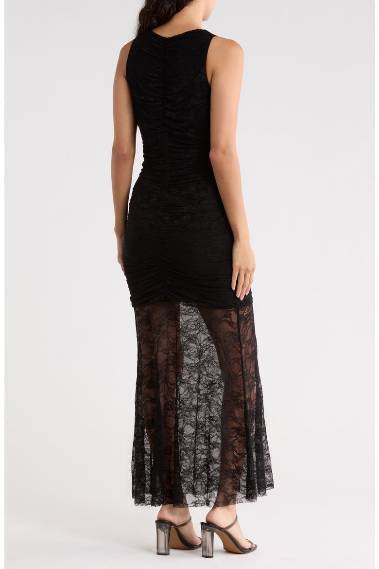Ruched Lace Maxi Dress, Alternate, color, BLACK