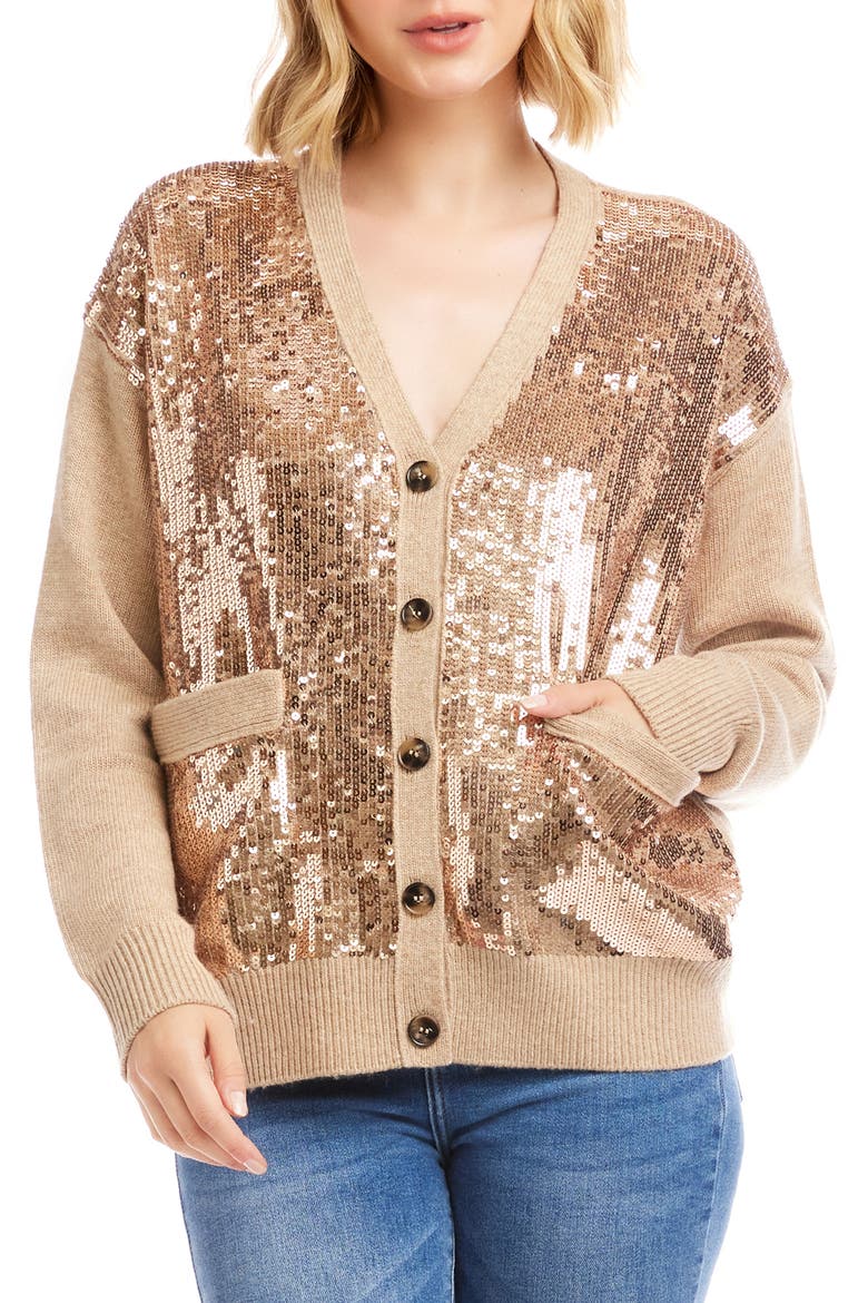 Sequin Cardigan, Main, color, DARK OATMEAL