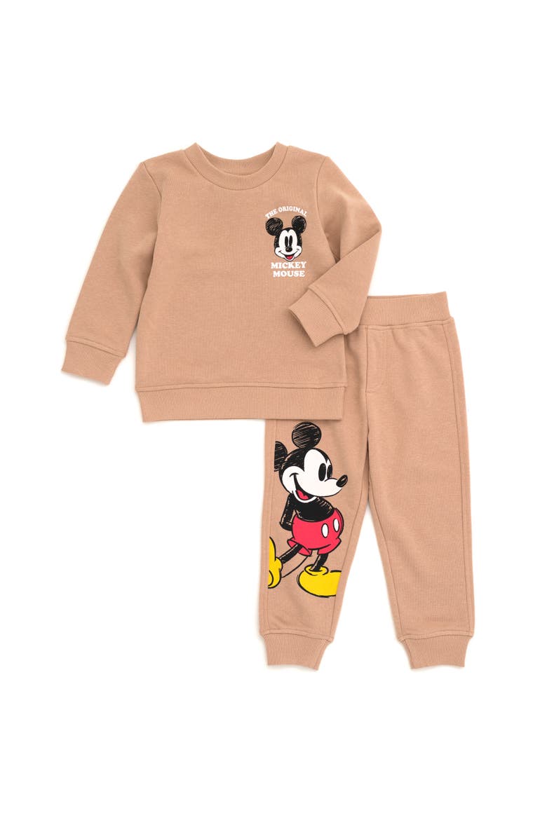 Mickey Mouse Fleece Sweatshirt and Pants Set, Main, color, Mickey Pluto Brown