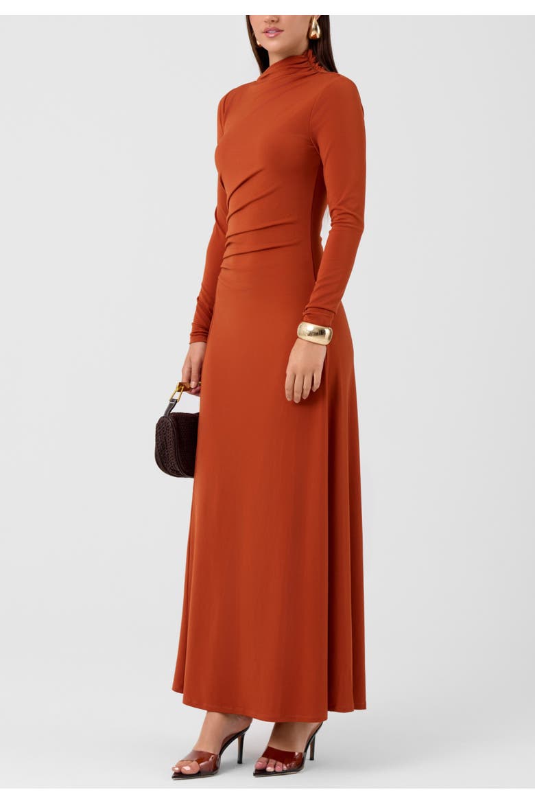 Ramy Asymmetrical High Neck Maxi Dress, Alternate, color, Picante