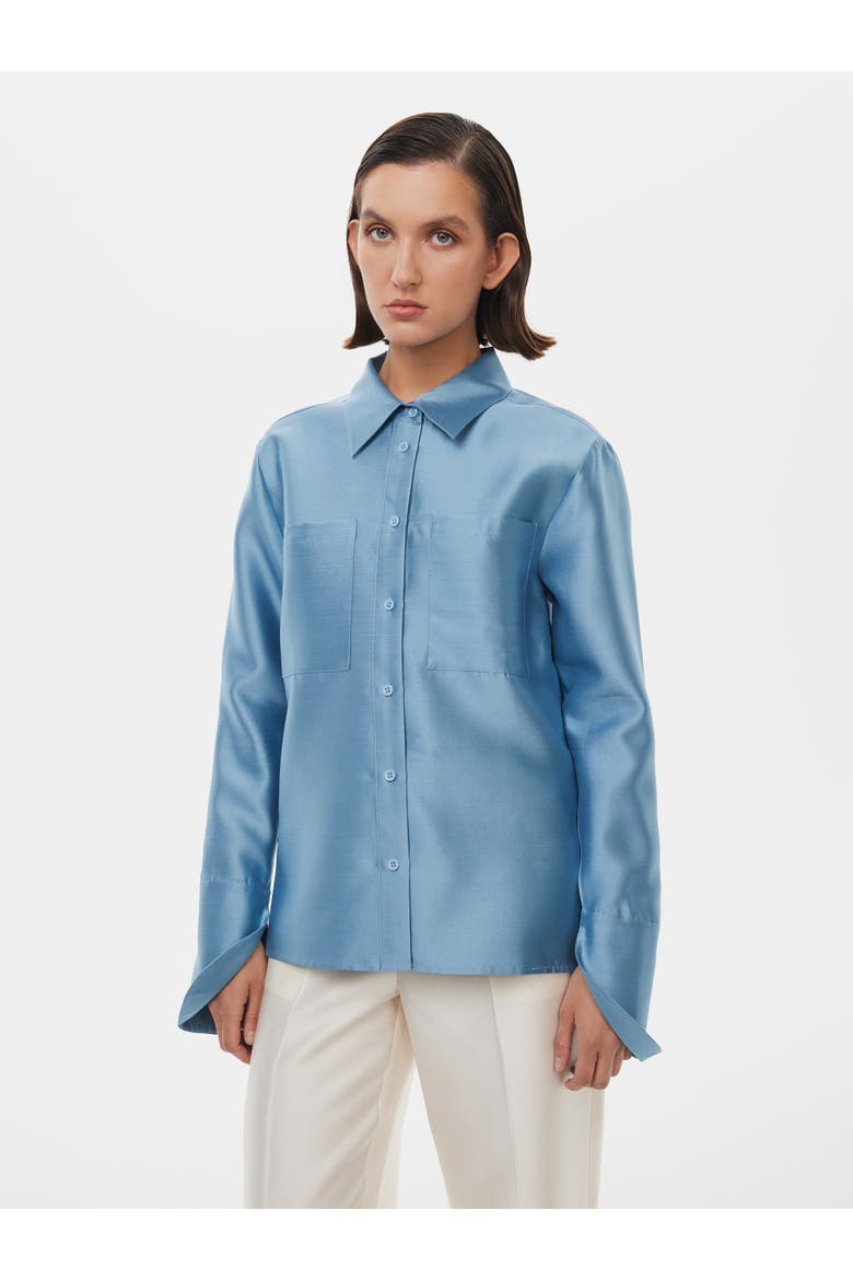 Silk-Wool Blend Fitted Shirt, Main, color, Steel Blue
