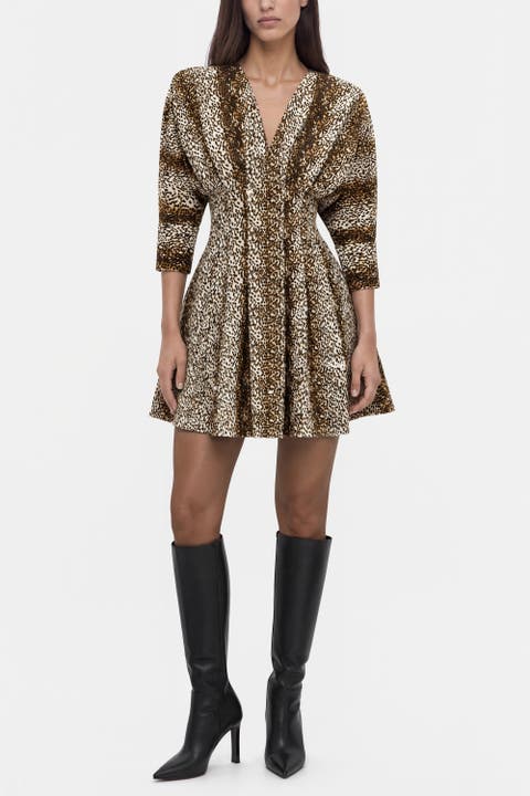Leopard Print Pleated Mini Dress