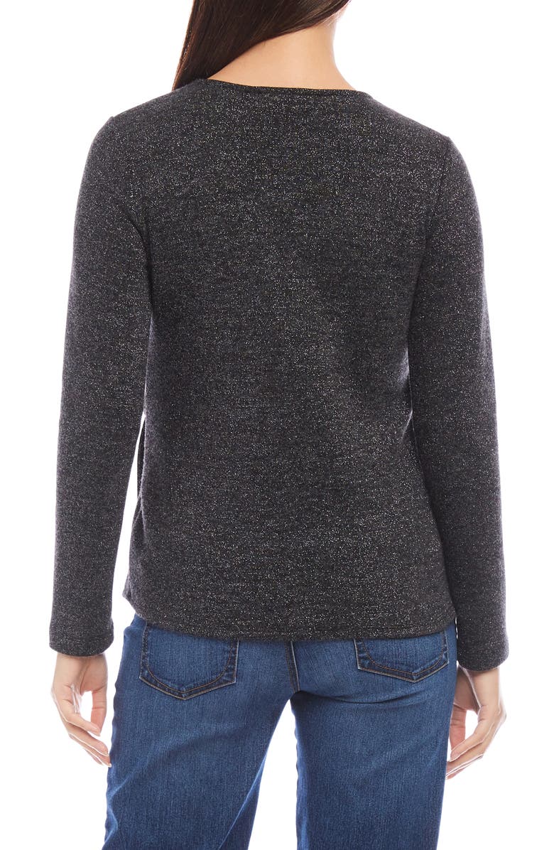 Karen Kane Sparkle Side Drape Long Sleeve Top, Alternate, color, Black W/Silver