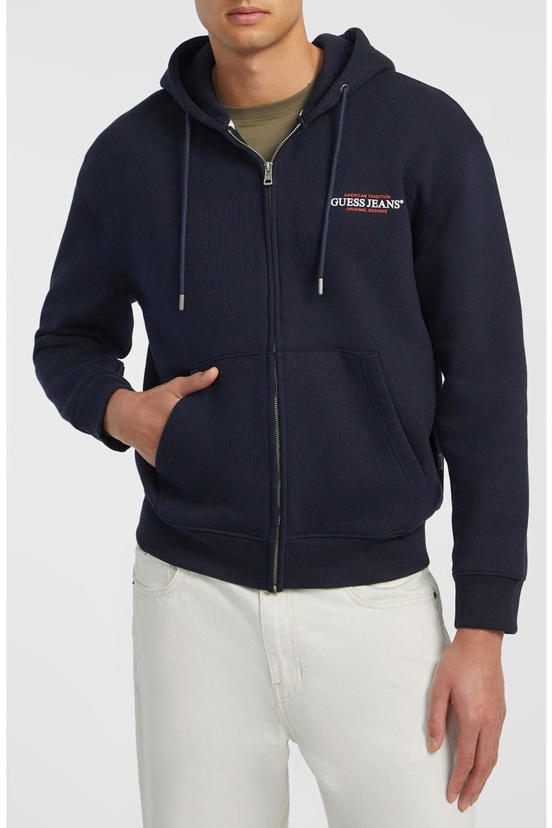 Regular Fit Embroidered Logo Zip Hoodie, Main, color, NAVY
