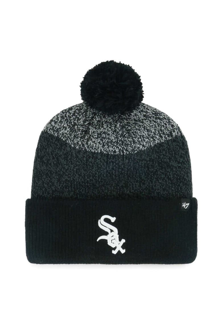 Men's '47 Black Chicago White Sox Darkfreeze Cuffed Knit Hat with Pom, Main, color, Black