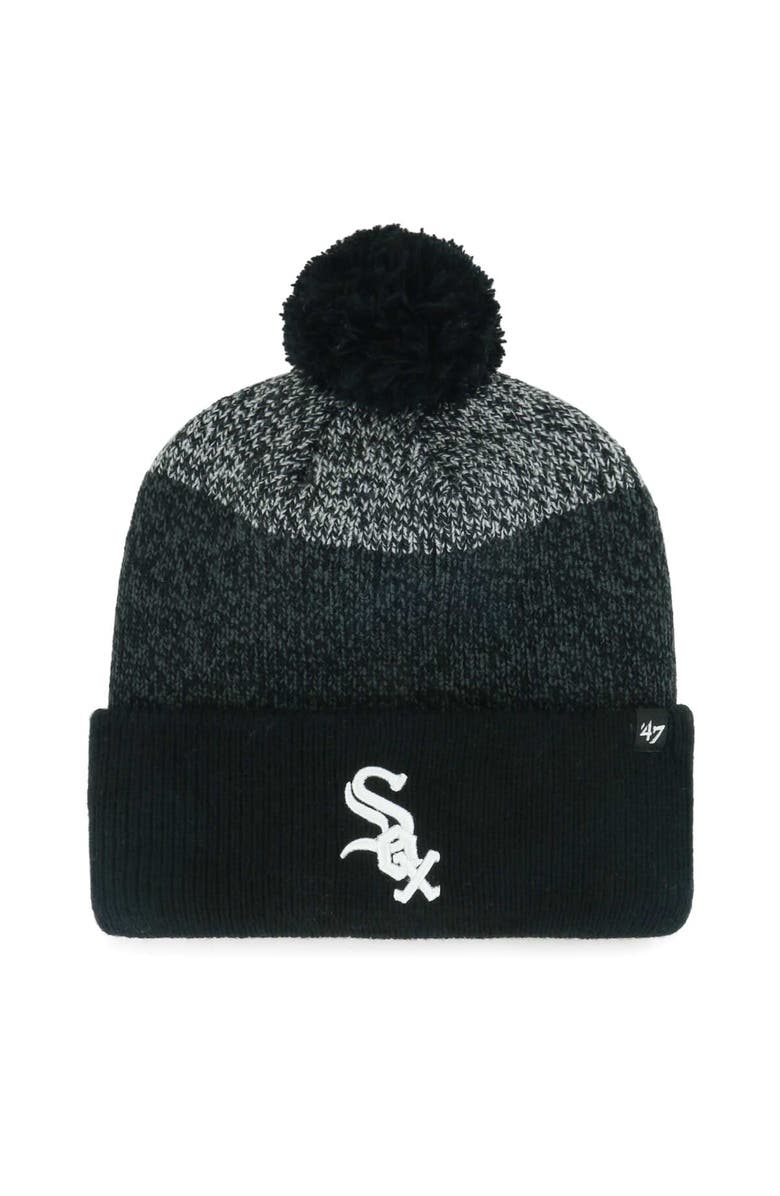 '47 Men's '47 Black Chicago White Sox Darkfreeze Cuffed Knit Hat with Pom, Main, color, Black