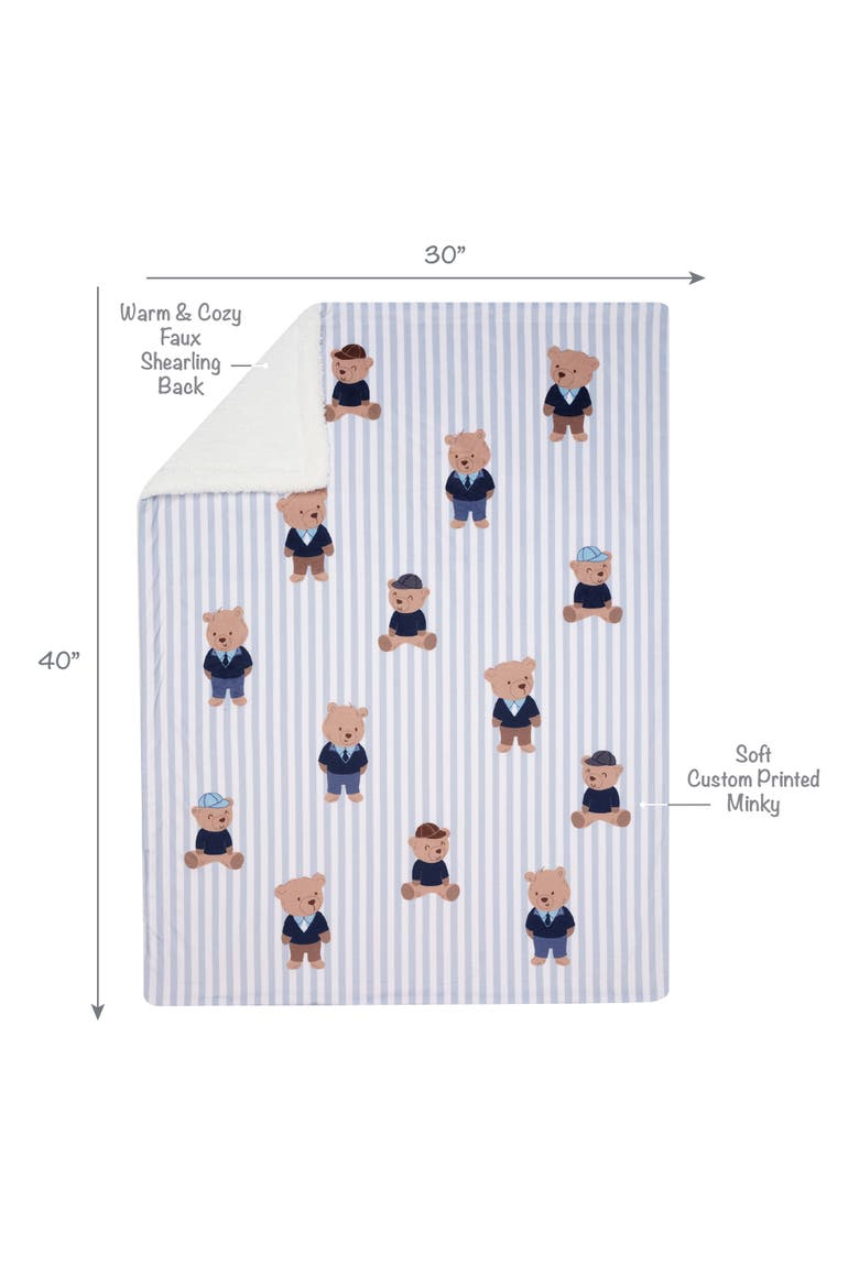 Blue Stripe Minky/Faux Shearling Sweater Bear Baby Blanket, Alternate, color, Blue