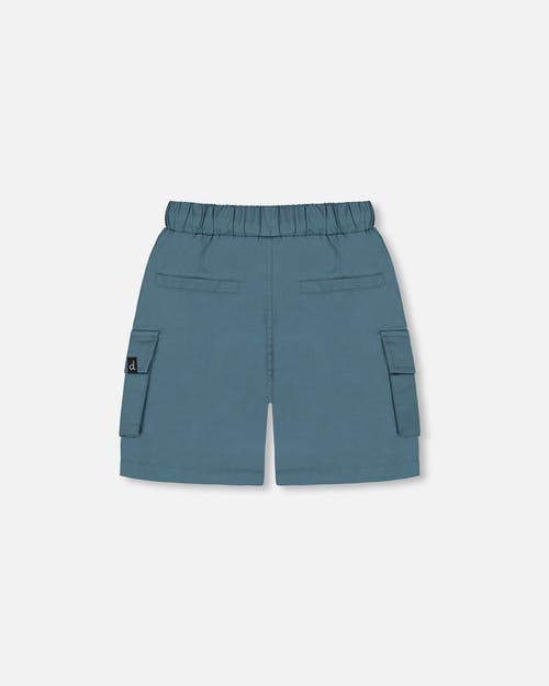 Deux Par Deux Boy's Parachute Cargo Pocket Shorts Dark Teal In Dark Teal