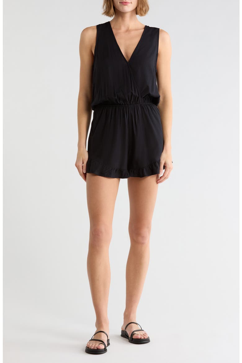 Ruffle Hem Sleeveless Cover-Up Romper, Main, color, BLACK