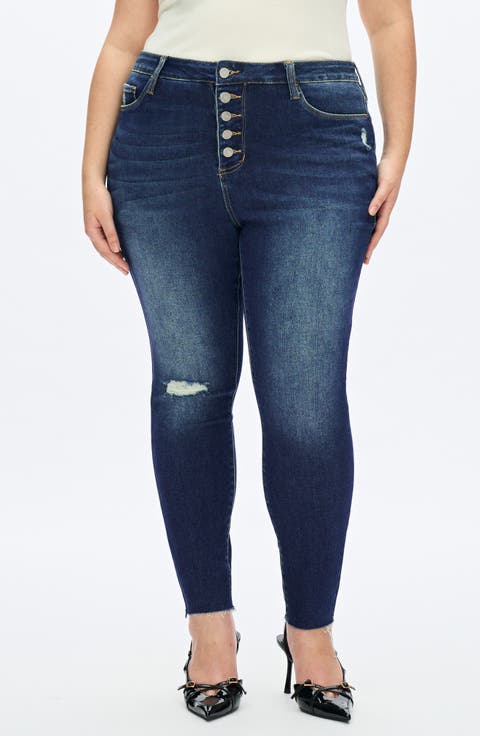 Button Fly High Waist Skinny Jeans (Plus)