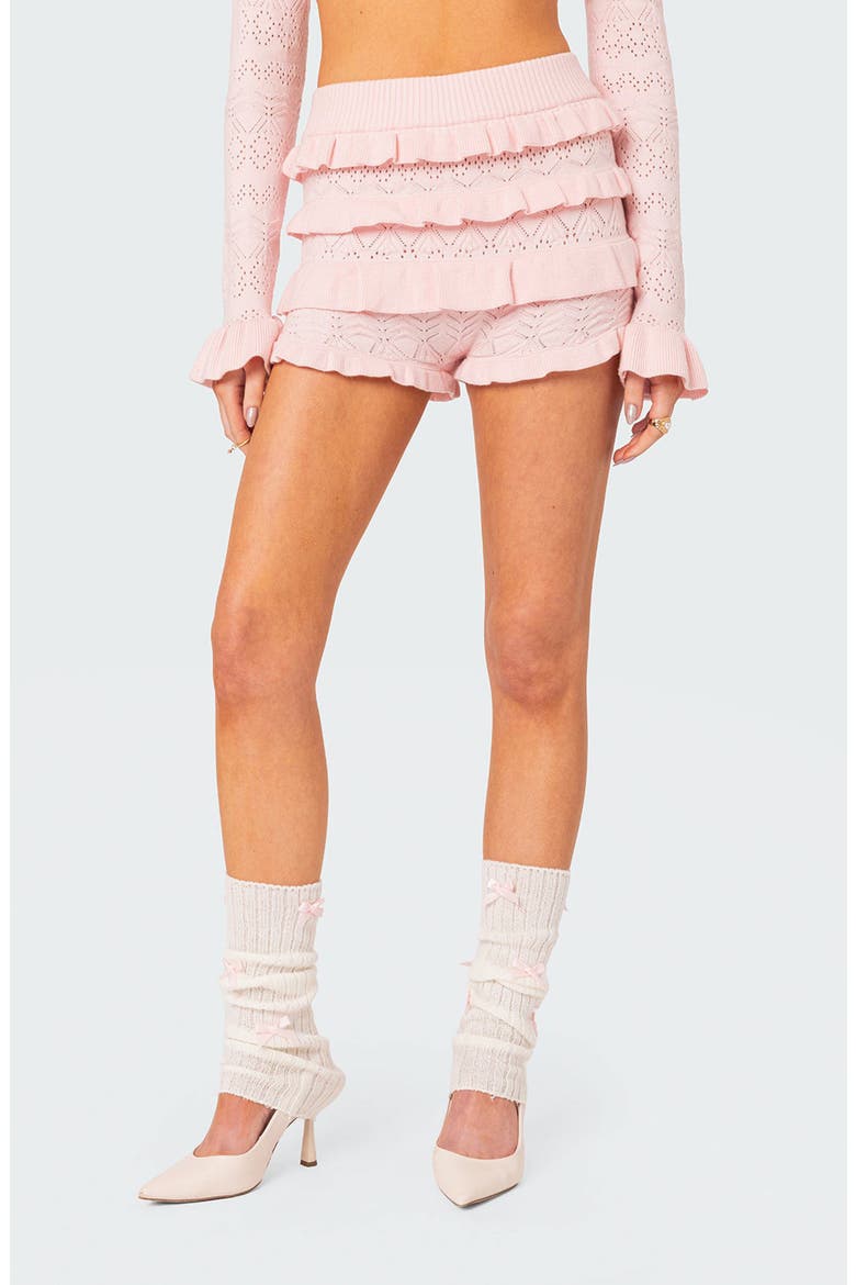 Lindsay Ruffle Knit Shorts, Main, color, LIGHT-PINK