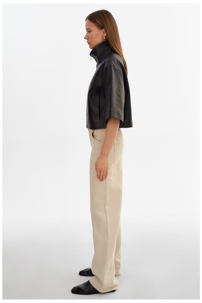 Elin | Leather Funnel Neck Jacket, Alternate, color, Black