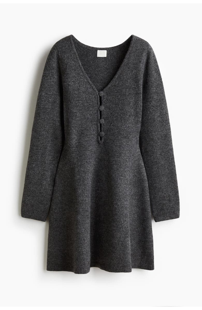 H&M Knitted Flared-skirt Dress, Main, color, Dark Gray Melange