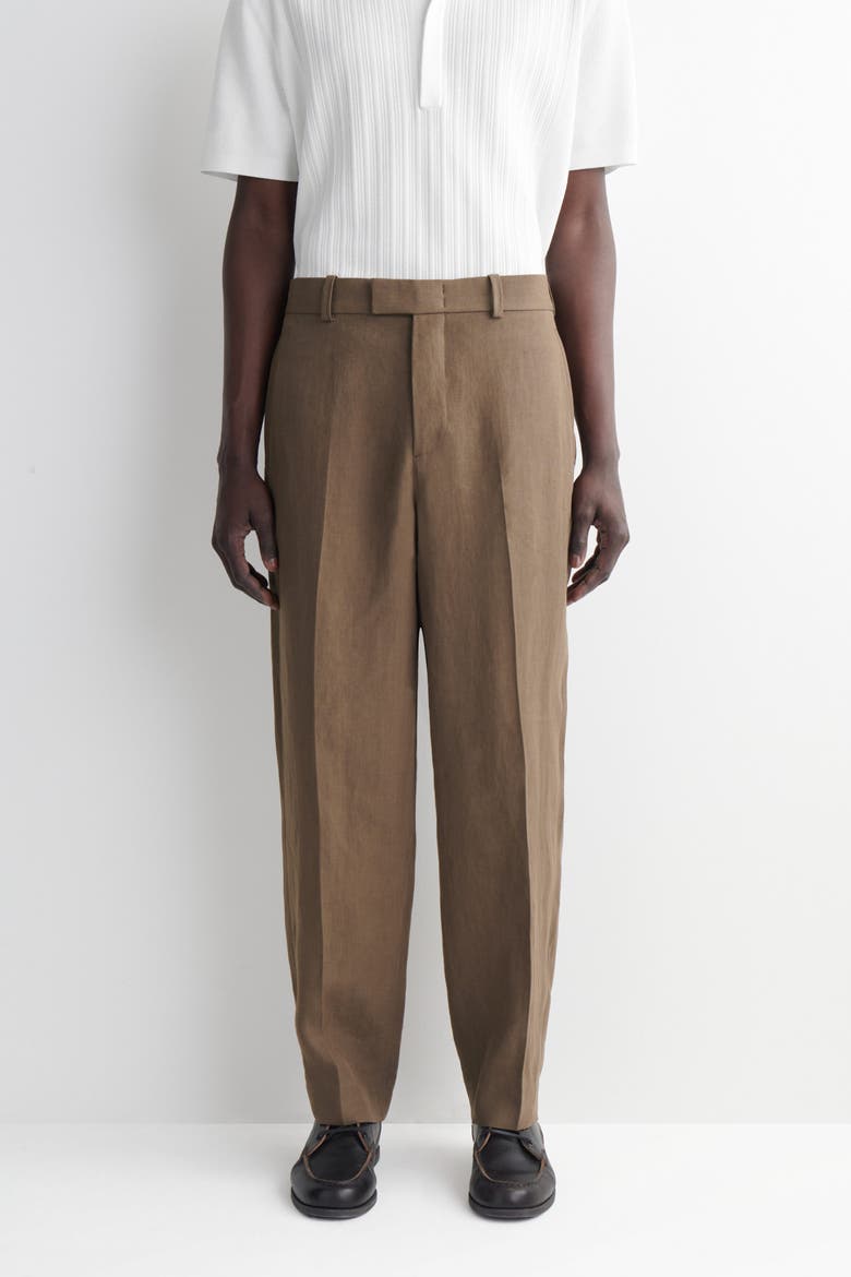 Linen Relaxed-fit Tapered Pants, Alternate, color, DARK KHAKI