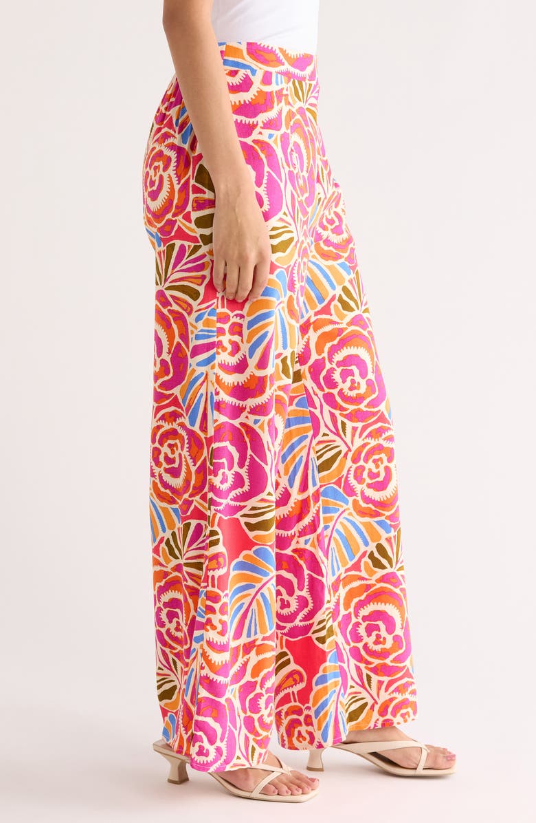SUGARLIPS Nomi Floral Elena Wide Leg Pants, Alternate, color, Pink-Orange-Blue
