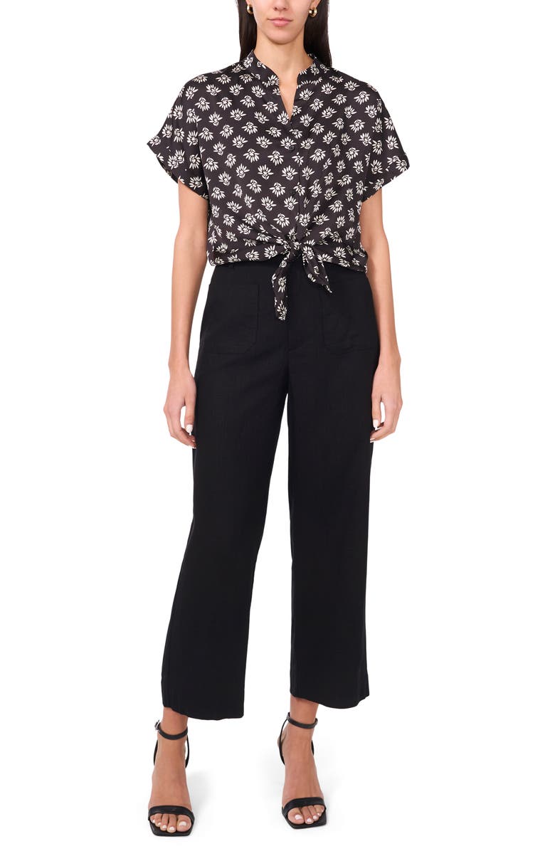 Halogen<sup>®</sup> Textured Tie Front Shirt, Alternate, color, Rich Black Print
