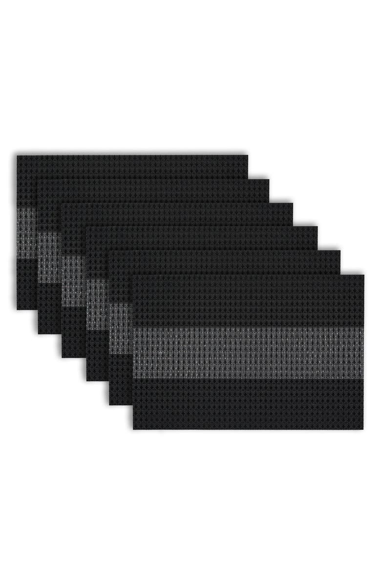 DAINTY HOME Set of 6 Vinyl Placemats, Alternate, color, Center Stripe Sparkles Black