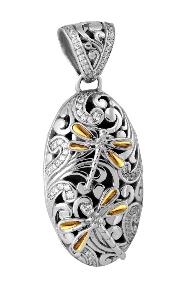 DEVATA 18K Gold & Sterling Silver Dragonfly CZ Pendant, Main, color,