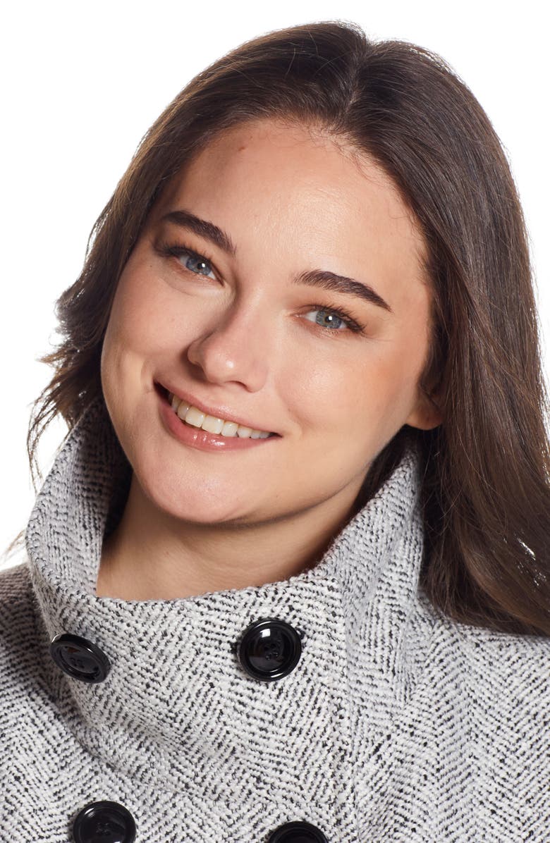 Gallery Double Breasted Peacoat, Alternate, color, Black/ White