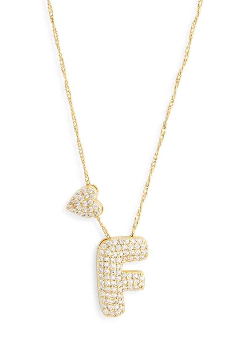 Cubic Zirconia Heart & Bubble Initial Pendant Necklace, Alternate, color, F- CLEAR- GOLD