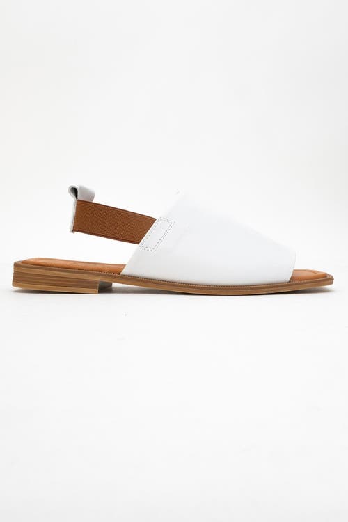 Forever & Always Shoes Fuela Leather Elastic Flat Sandals In White