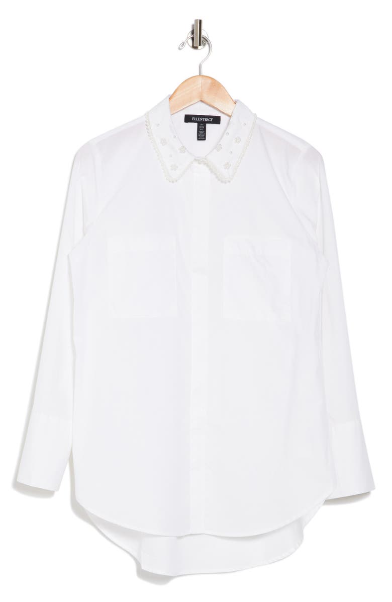 Ellen Tracy Beaded Collar Button-Up Shirt, Alternate, color, White