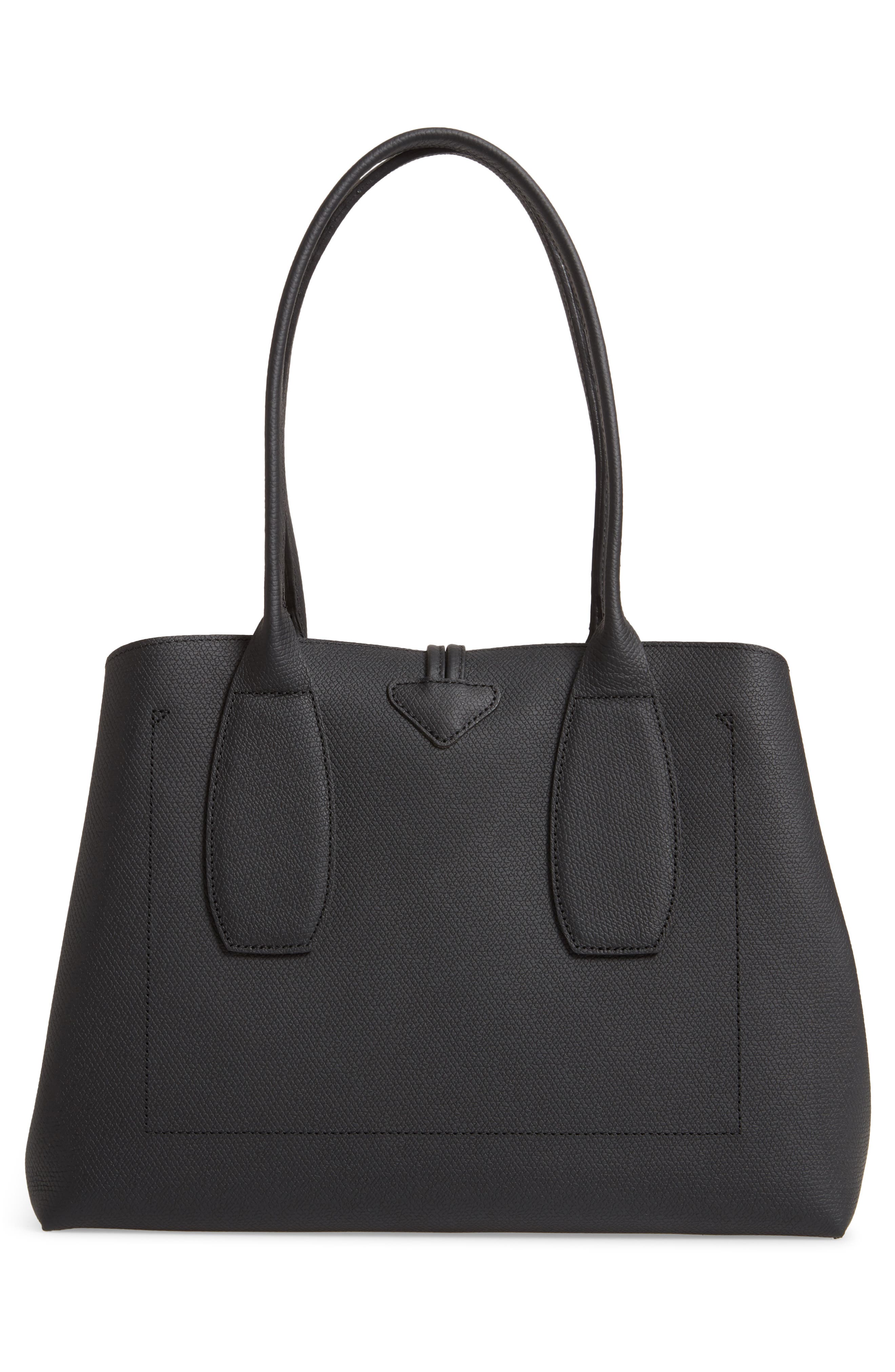 Roseau Leather Shoulder Tote, Alternate, color, BLACK