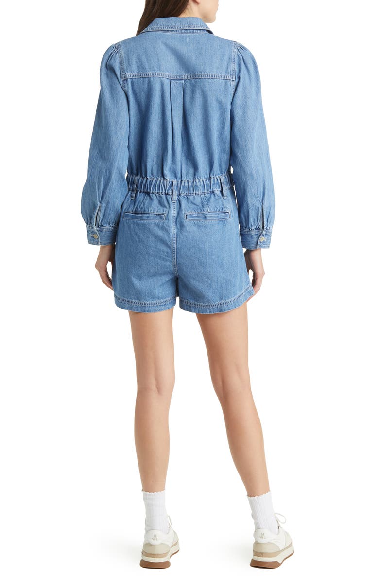 Madewell Long Sleeve Elastic Waist Denim Romper, Alternate, color, Rushland Wash
