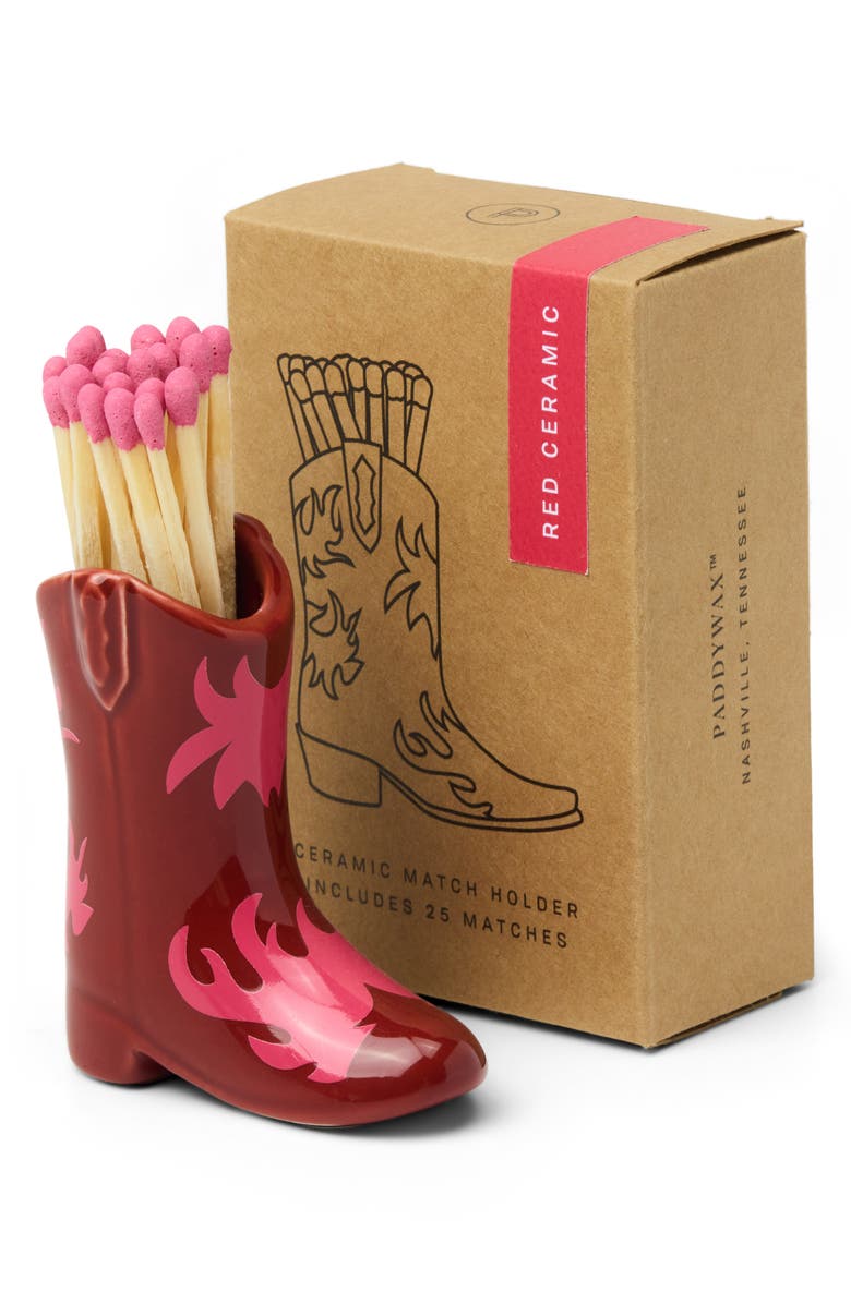 Paddywax Pink & Red Boot Match Holder, Main, color, Red