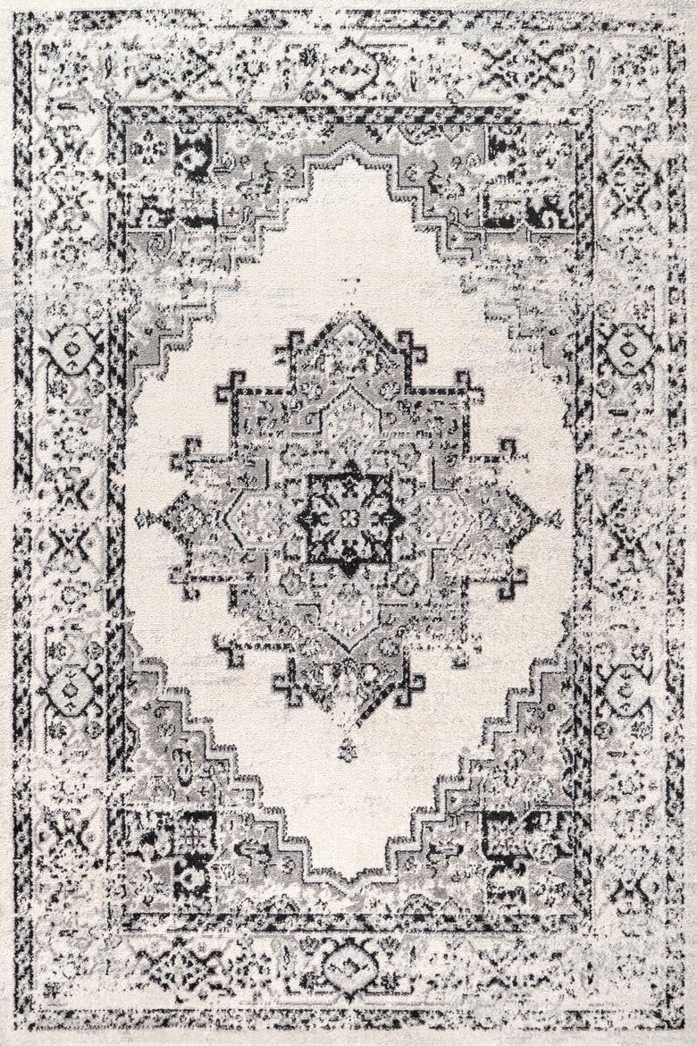 Inigo Cottage Medallion Area Rug, Main, color, Dark Gray/Cream