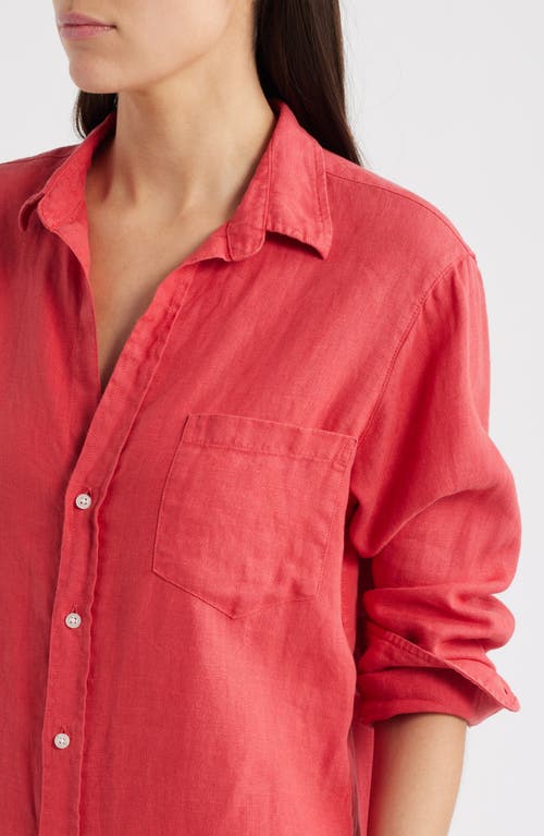 Frank & Eileen Long Sleeve Linen Midi Shirtdress In Red
