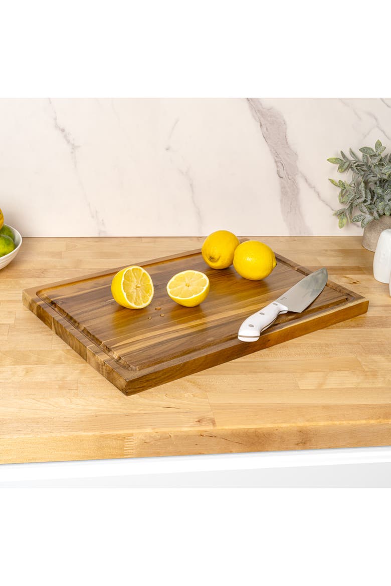 Eldridge Large Handcrafted Acacia Wood Grain Thick Reversible Cutting Board with Juice Grooves, Alternate, color, Natural