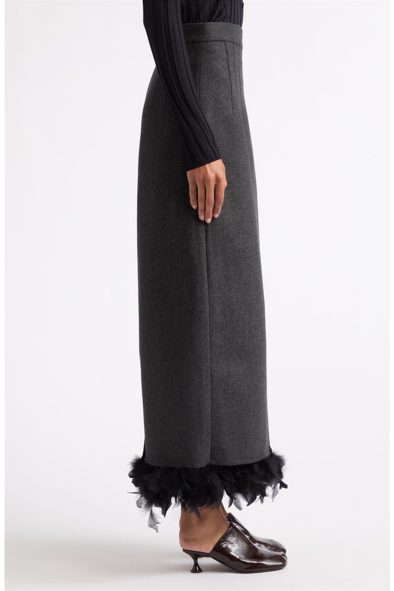 Feather Trim Wool Blend Maxi Skirt, Alternate, color, MELANGE BLACK / WHITE