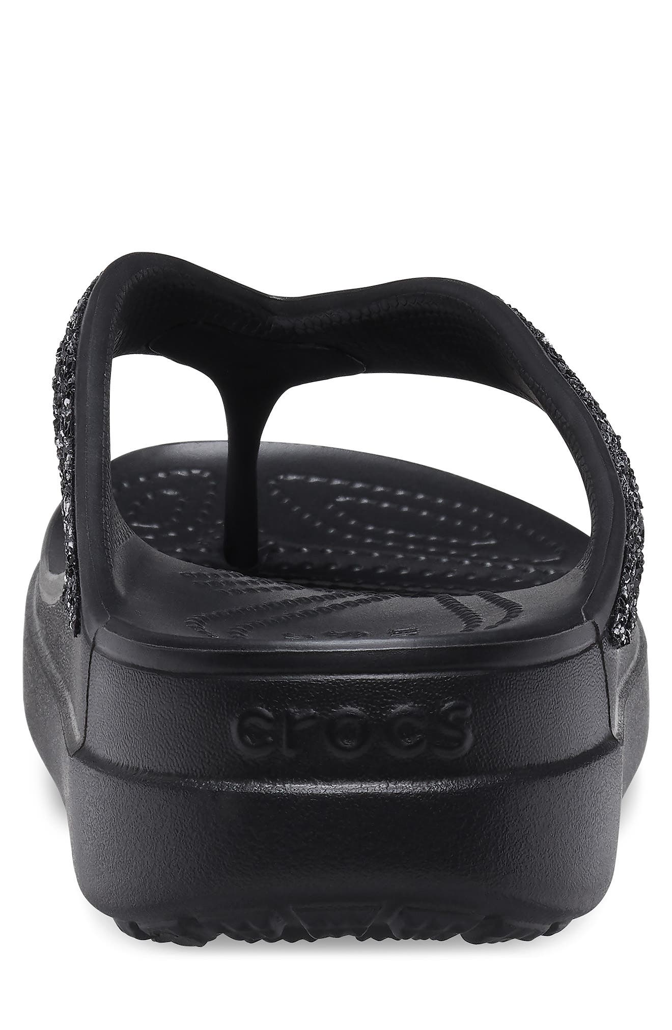 CROCS Sloane Glitter Platform Flip-Flop Sandal, Alternate, color, Black/ Black