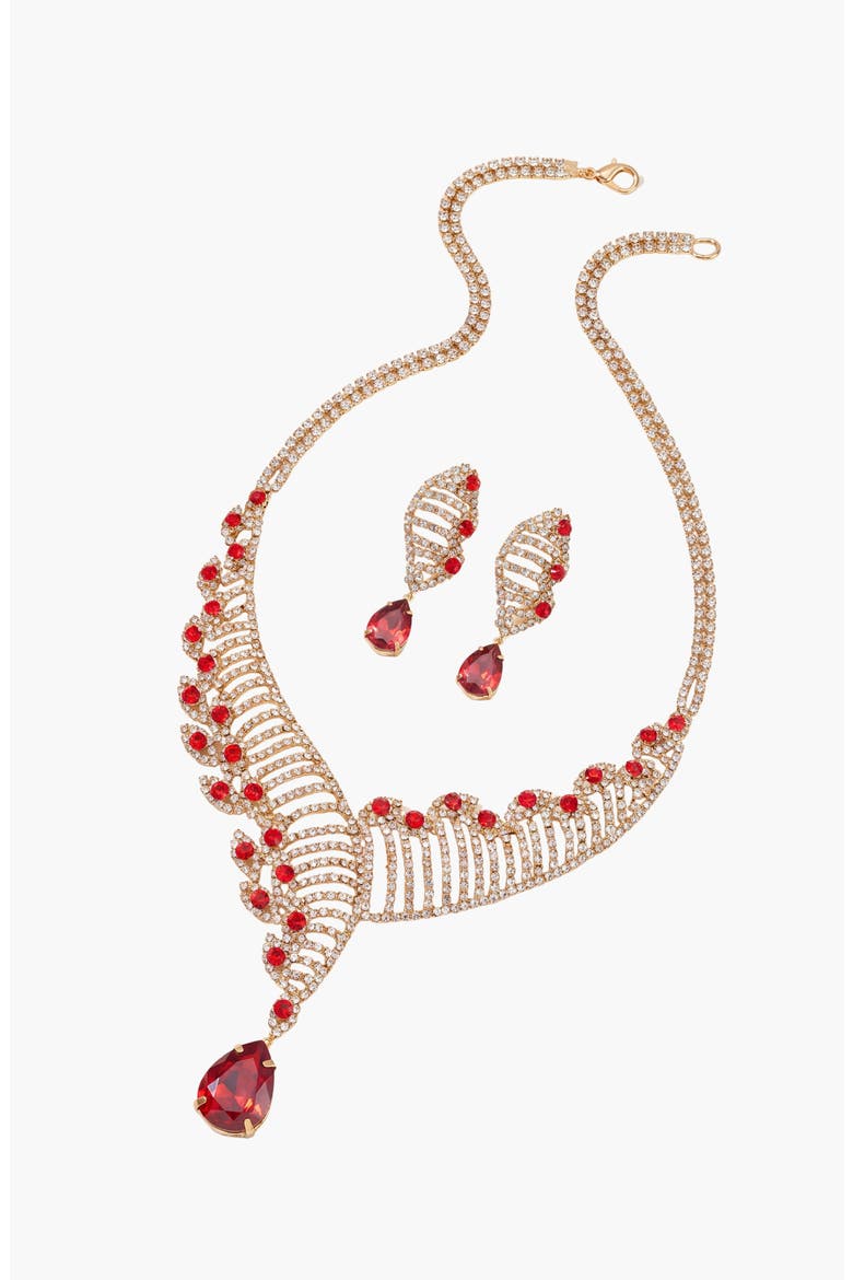 Crystal Helix Necklace and Earring Set, Alternate, color, Ruby Red