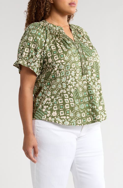Wit & Wisdom Print Puff Sleeve Top In Rolling Hill Green Multi