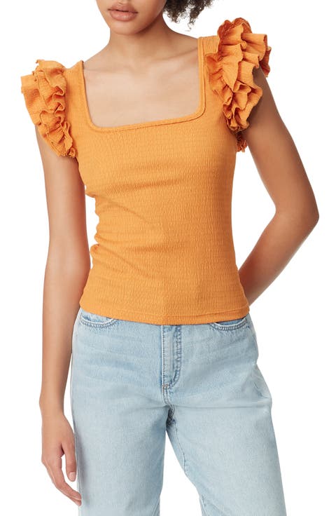Anisa Ruffle Shoulder Square Neck Top