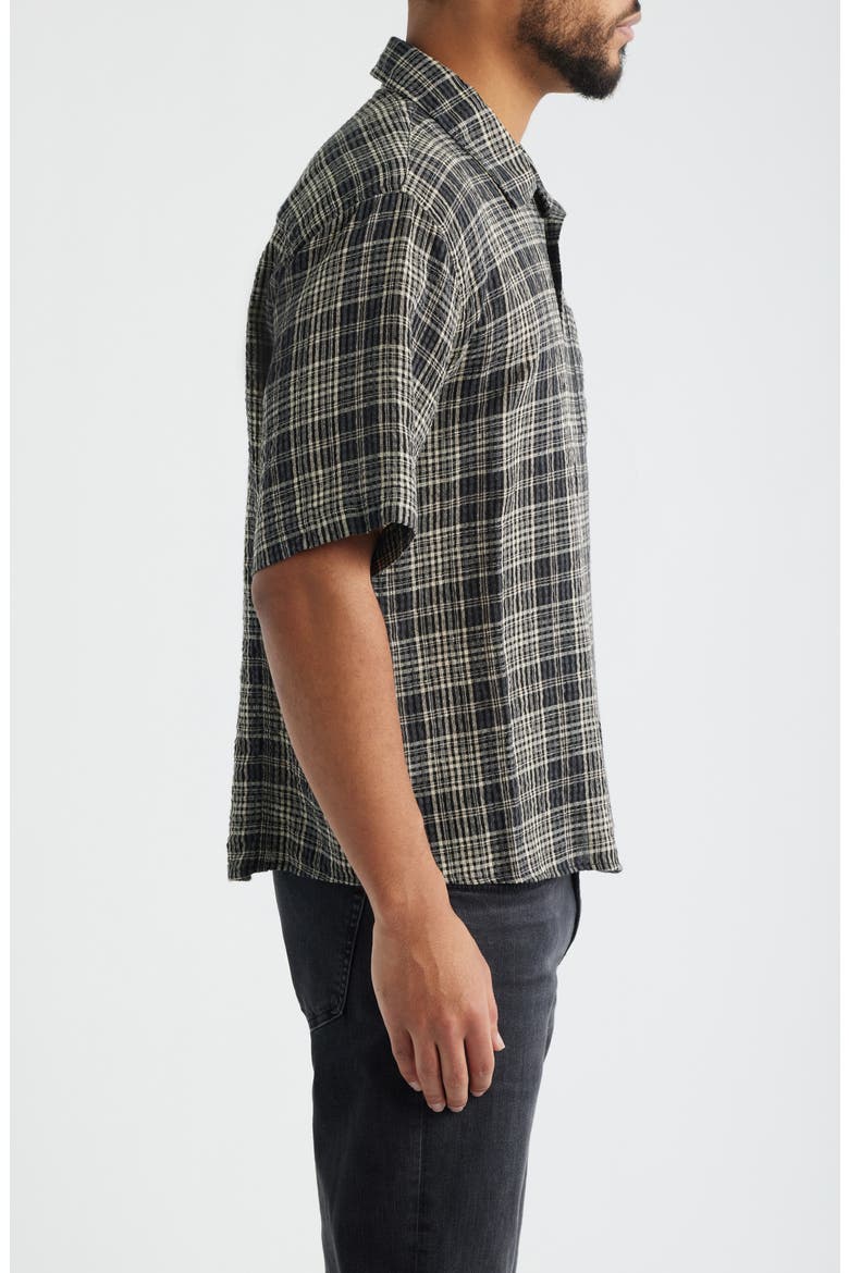 Plaid Seersucker Short Sleeve Button-Up Shirt, Alternate, color, BLACK