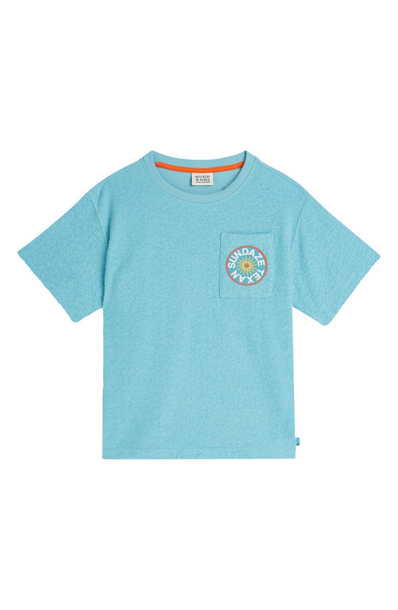 Scotch & Soda Kids' Jacquard Cotton Graphic T-Shirt, Main, color, Milky Blue