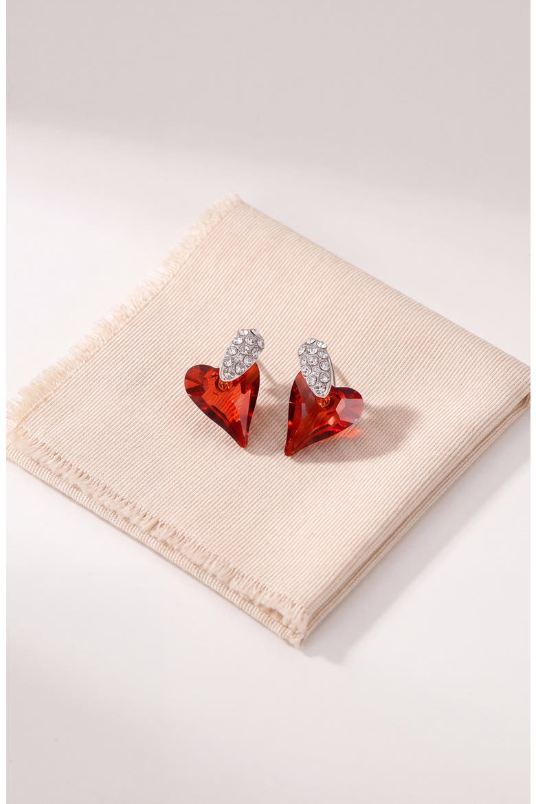 Dangle Crystal Heart Earrings, Alternate, color, Red
