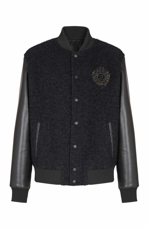 BALMAIN BALMAIN VARSITY TWEED AND FAUX LEATHER JACKET