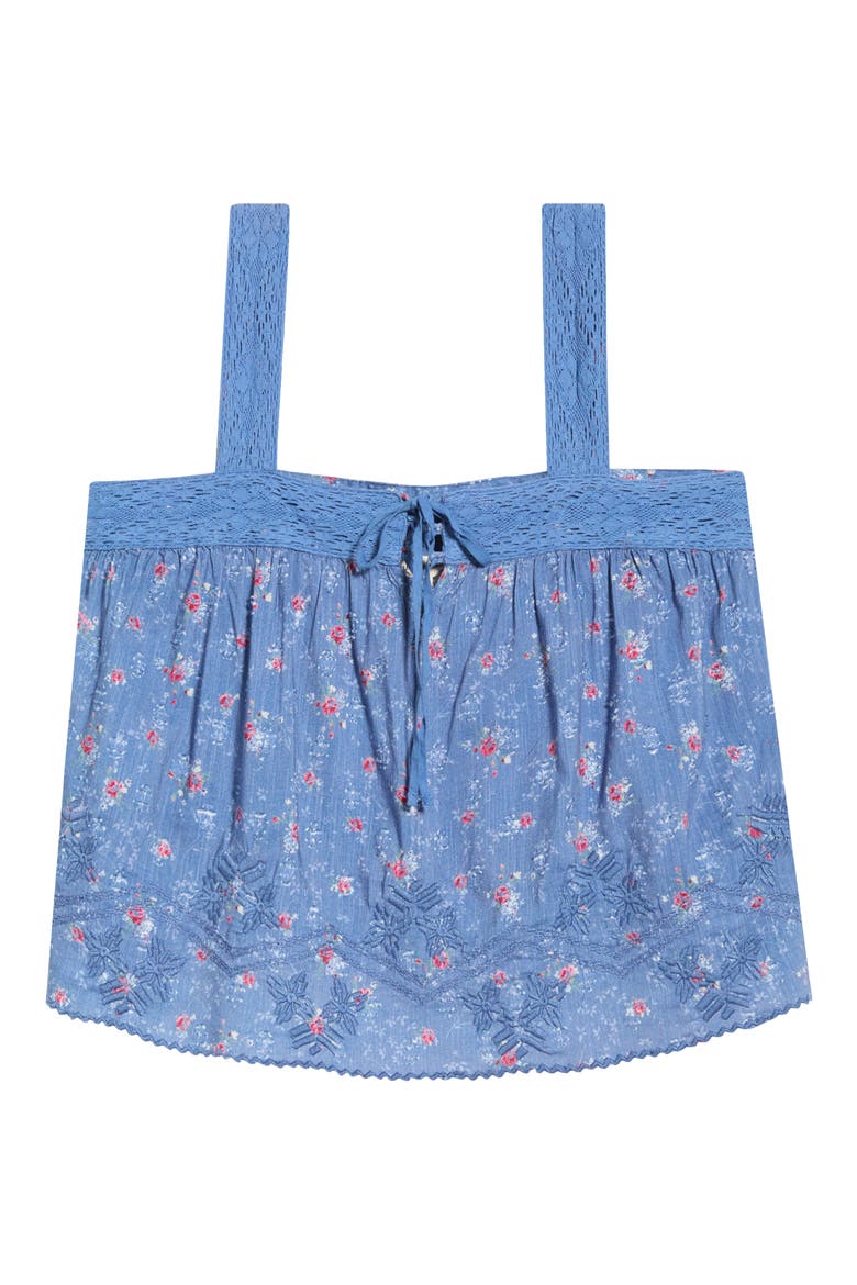 Ditsy Floral Embroidered Lace Trim Swing Tank, Alternate, color, BLUE FLORAL