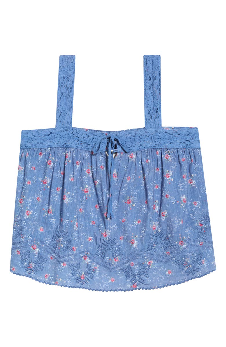 Lucky Brand Ditsy Floral Embroidered Lace Trim Swing Tank, Main, color, Blue Floral