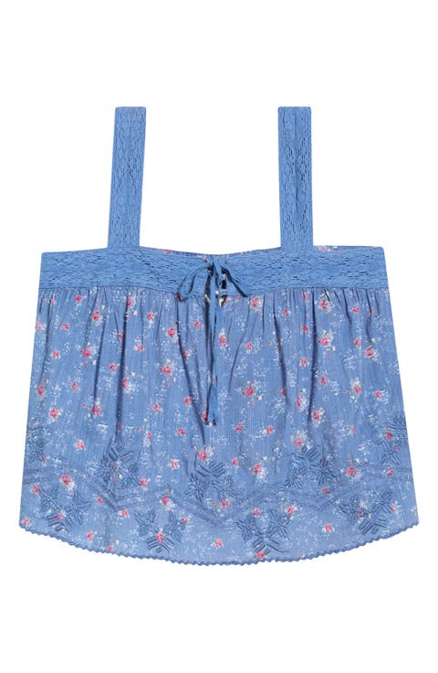 Ditsy Floral Embroidered Lace Trim Swing Tank